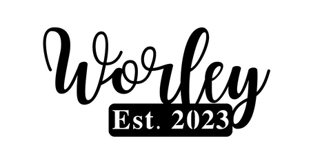 worley est. 2023/script name sign/BLACK