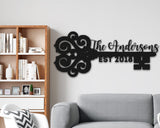 Personalized Family Name Sign, Last Name Metal Sign, Skeleton Key Name Sign, Custom Metal Monogram, Established Sign for Wedding Gift