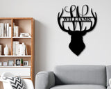 Deer Sign, Deer Antler Decor, Deer Hunter Gift, Deer Camp Sign, Christmas Gift, Deer Name Metal Sign, Fathers Day Gift, Last name sign, Him