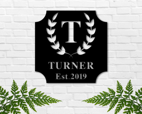 Personalized Metal sign,  Last name Sign with Initial, Established Family Sign, Metal sign, Wreath Sign, Wedding Gift, Anniversary Gift