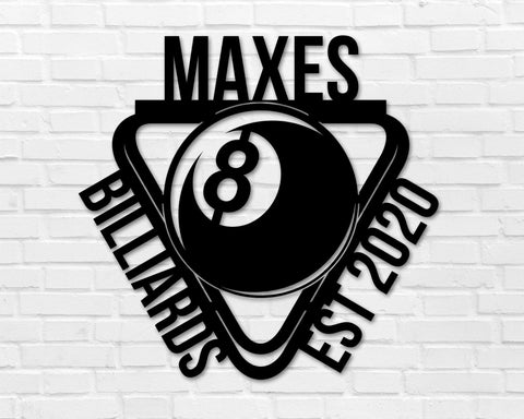 Billiards Metal Wall Art, Metal Wall Sign, Home Decor, Wall Decoration, Man Cave Decor, 8 Ball Pool Sign, Pool hall Sign, Personalized Pool