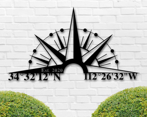 GPS Coordinates Sign | Nautical Compass | metal wall art | latitude longitude | Custom Metal sign | address sign | Housewarming Gift