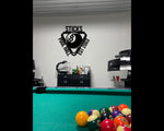 Billiards Metal Wall Art, Metal Wall Sign, Home Decor, Wall Decoration, Man Cave Decor, 8 Ball Pool Sign, Pool hall Sign, Personalized Pool