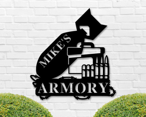 Armory Sign, Gun Room Sign, Gun Shop Sign, Shooting Range Sign, Personalized Gun Name Sign, Nuke Sign, Bomb, 2nd Amendment Sign, Metal Sign