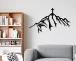Cross Metal Wall Art, Religious Wall Decor, Cross on Mountain Metal Sign, Gift for Christians, Housewarming Gift, Religious Gifts, Catholic