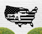 American Flag Gun Sign, AR15 Gun Flag Sign, Metal Sign, 2nd Amendment Decor, USA Flag Cutout, Armory Gun Sign, Military Decor, Gun Decor Dad