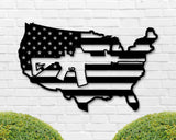 American Flag Gun Sign, AR15 Gun Flag Sign, Metal Sign, 2nd Amendment Decor, USA Flag Cutout, Armory Gun Sign, Military Decor, Gun Decor Dad