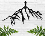Cross Metal Wall Art, Religious Wall Decor, Cross on Mountain Metal Sign, Gift for Christians, Housewarming Gift, Religious Gifts, Catholic