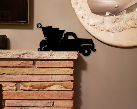 Christmas Tree Truck Decor, Truck Sign, Fireplace Decor, Christmas Decor, Metal Christmas Sign, Holiday Decor, Winter Santa Decor