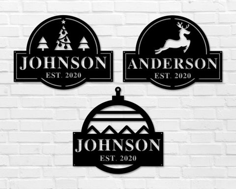 Christmas Name Sign, Metal Sign, Ornament Sign, Reindeer Sign, Christmas Tree Sign, Last name, Family name sign, Holiday Decor, Metal Name
