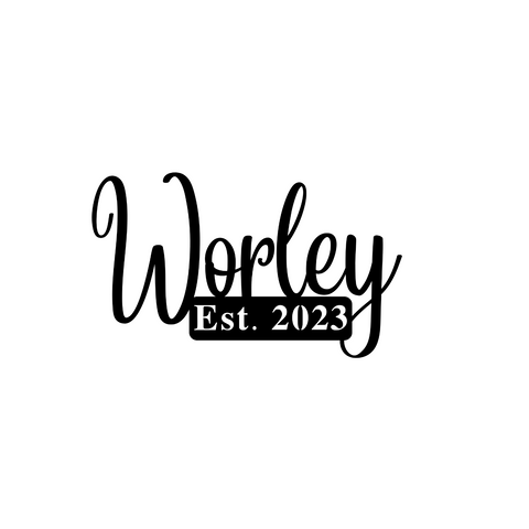 worley est. 2023/script name sign/BLACK