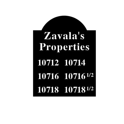 zavala's properties/apartment building sign/COPPER